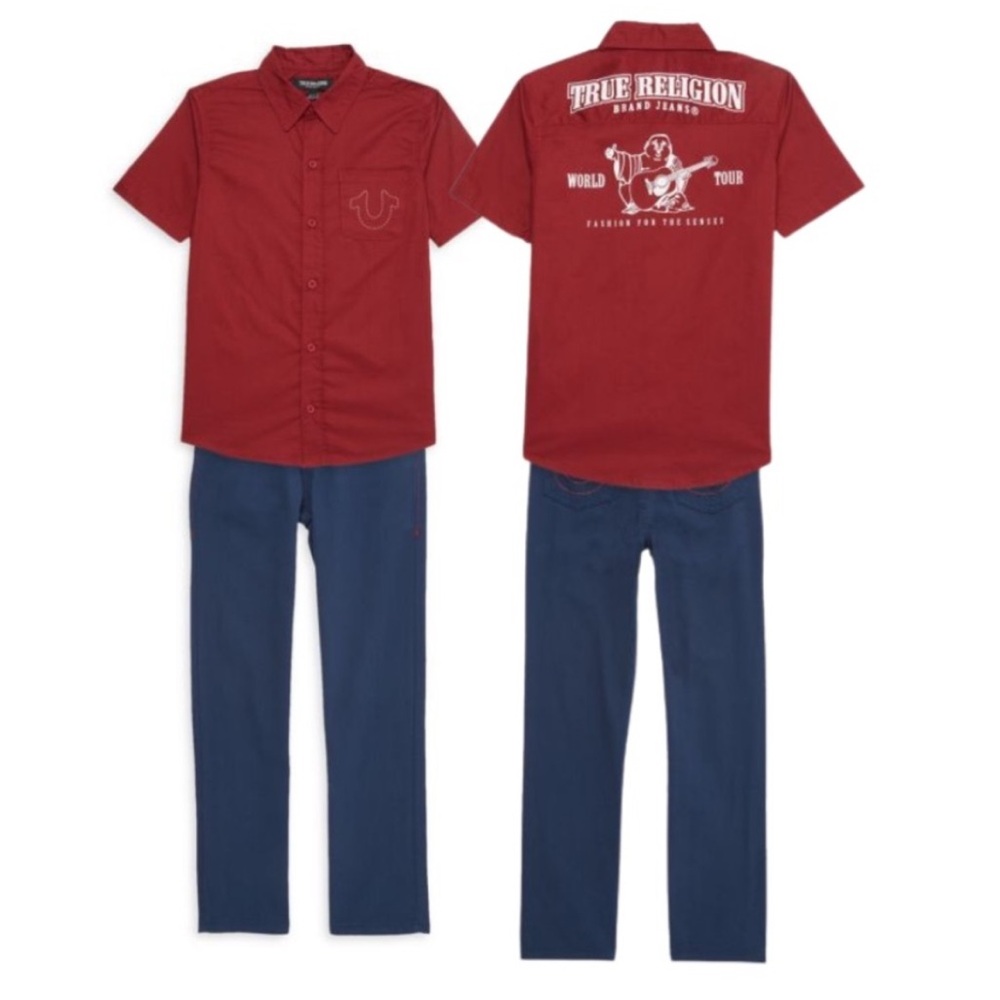 True Religion Little Boy's 2-Piece Button Up Shirt & Jeans Set